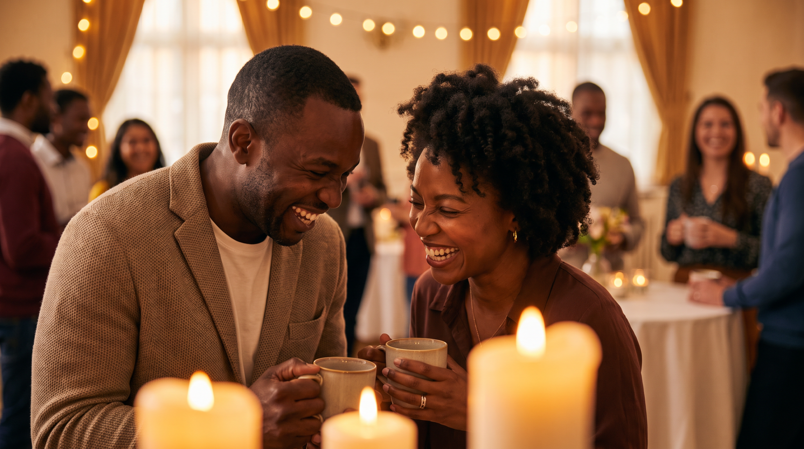 Happy couple in warm setting